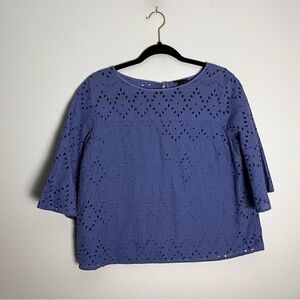 Ann Taylor Factory Women’s Periwinkle Eyelet Blouse Top Short Bell Sleeve M